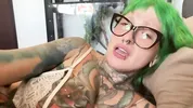 Gothslut has Intense fuck while wearing white lingerie and glasses