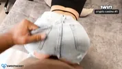Cut her jeans to make her ass look better. Fucking a hot brunette in jeans