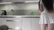 Big tits big ass all natural beautiful college girl in a see through white dress flashes her long legs and panties