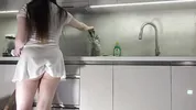 Big tits big ass all natural beautiful college girl in a see through white dress flashes her long legs and panties