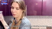 The flatmate-girl doesn't mind periodic fucking in the kitchen and get cum in her mouth and pigtails