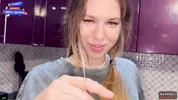 The flatmate-girl doesn't mind periodic fucking in the kitchen and get cum in her mouth and pigtails