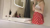 Wonderfully beautiful cute and nice college girl in a polkadot mini skirt shows her lace panties and ass