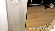 My roommate's boyfriend watches me in front of the mirror and fucks me hard