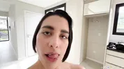 Sexy Brunette gets Naked and shows her Sucking Skills
