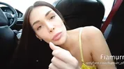Porsche & Blowjob: Brunette in Fur on the Back Seat sucking big cock and cum swallow