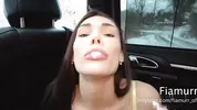 Porsche & Blowjob: Brunette in Fur on the Back Seat sucking big cock and cum swallow