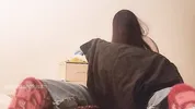 Petite cute girl dry humping pillow with pants and panties feet masturb lesbian