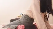 Petite cute girl dry humping pillow with pants and panties feet masturb lesbian