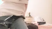 Petite cute girl dry humping pillow with pants and panties feet masturb lesbian