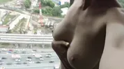 Cum in mouth of a busty pervert on a skyscraper ! Anal fuck