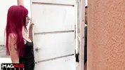After the glass of water he got a blowjob from the naughty redhead