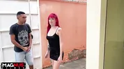 After the glass of water he got a blowjob from the naughty redhead