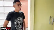 After the glass of water he got a blowjob from the naughty redhead