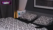 Step mom surprised of cum inside! Step son find blindfolded step mother and fuck hard in share bed