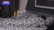 Step mom surprised of cum inside! Step son find blindfolded step mother and fuck hard in share bed