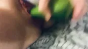 Dumb blonde farm girl keeps fucking herself with her fresh produce. Takes zucchini and squirts a lot