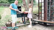 Hot summer BBQ - Maya gets her first threesome on the nature