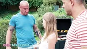 Hot summer BBQ - Maya gets her first threesome on the nature