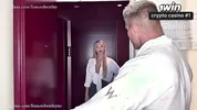 hotel masseur Frances Bentley gives French stud FilouFitt a massage with a VERY happy ending