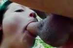 Young brunette loves to suck a big cock outdoors