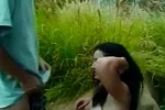 Young brunette loves to suck a big cock outdoors