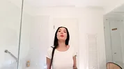 Hot sexy slim tight pussy beauty in the bathroom prepares for night out in a pink cut mini skirt