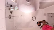 Hot sexy slim tight pussy beauty in the bathroom prepares for night out in a pink cut mini skirt