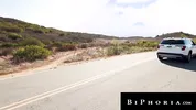 Sexy Hitchhiker Spitroasted By Bi Hunk Couple - Biphoria