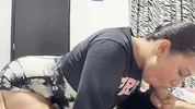Mi neighbor goes through her dose of milk before going to the gym