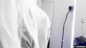 White-haired girls love to look in the mirror