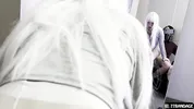 White-haired girls love to look in the mirror
