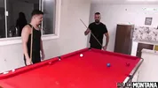 Cuckold shared his girlfriend with a friend on the pool table and did DP!