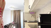 Super hot girl in no panties in a fully see through transparent dress in the kitchen to flash pussy
