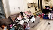 Super hot girl in no panties in a fully see through transparent dress in the kitchen to flash pussy