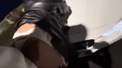 Picking up girl in leather coat