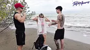 I have a threesome with my boyfriend and his friend on the beach