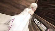 Japanese skinny cosplay Miu Akino in bed alone masturbating with a sex toy .