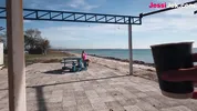 Horny Girl Gets Naked in beach bar for Rides Dick and Cum filled ASS JessiJek