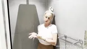 Horny wet pantyhosed blonde Louise Jenson fucks tight wet pussy with dildo toy in shower