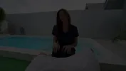 Massage with a happy ending. Cum on face of a brunette with big tits