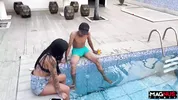 Sucking the big cock in the pool