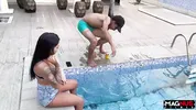 Sucking the big cock in the pool