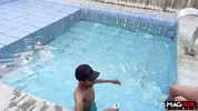 Sucking the big cock in the pool