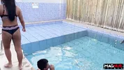Sucking the big cock in the pool