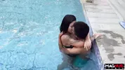 Sucking the big cock in the pool