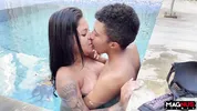 Sucking the big cock in the pool