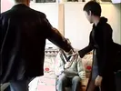 Geeky brunette seduces older stud to fuck her on the sofa