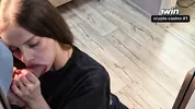 College slut, sucked off in the auditorium in front of the mirror