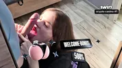 College slut, sucked off in the auditorium in front of the mirror